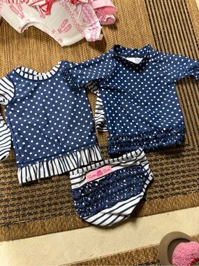 Ruffle Butts Navy & White Polka Dot Swim Set